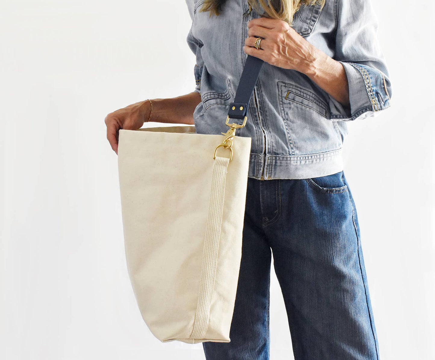 Tote Bag | Navy & Black Leather Strap