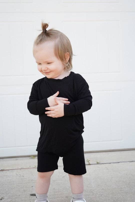 Long Sleeve Biker Short Set | Black