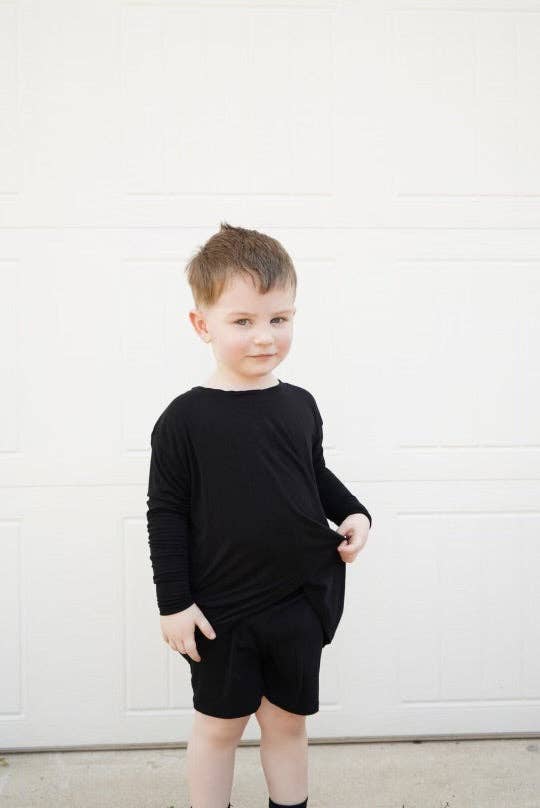 Long Sleeve Biker Short Set | Black