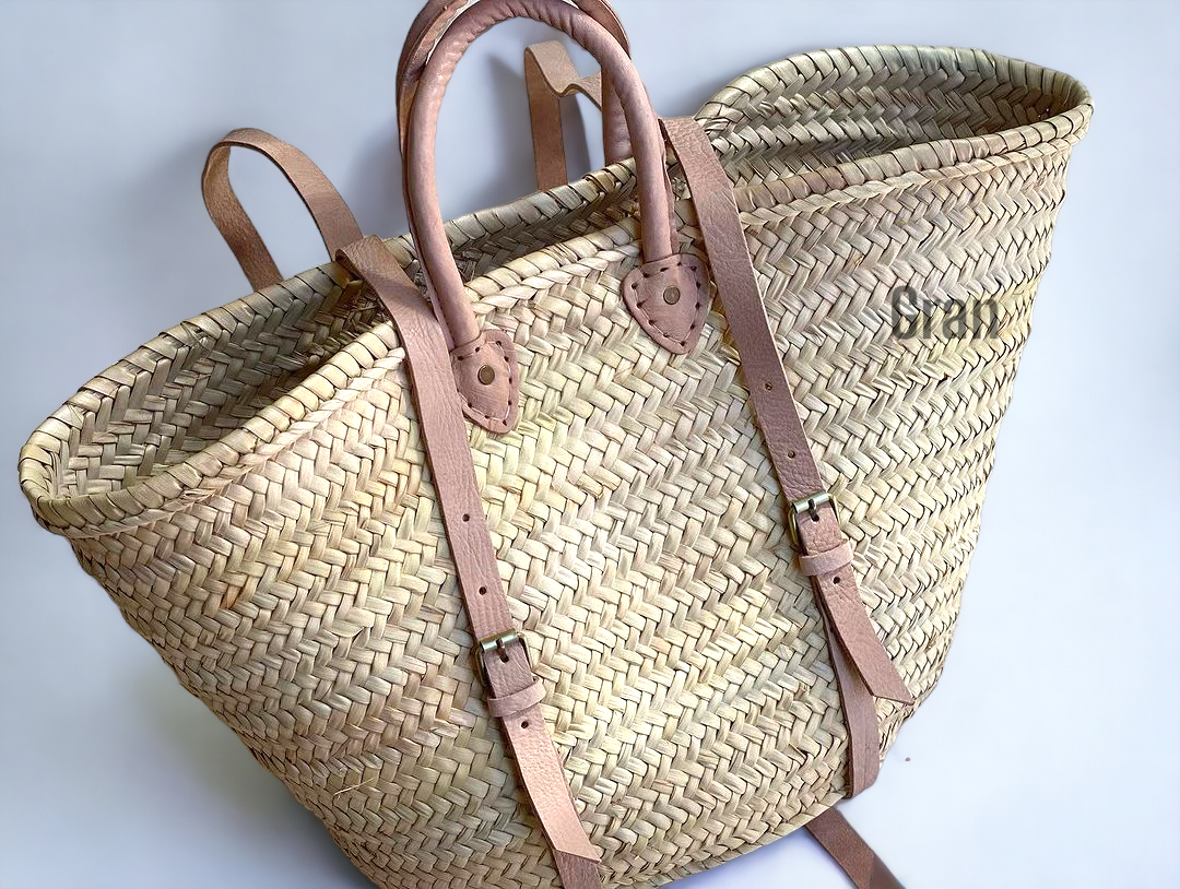French Market Backpack | Leather + Moroccan Straw