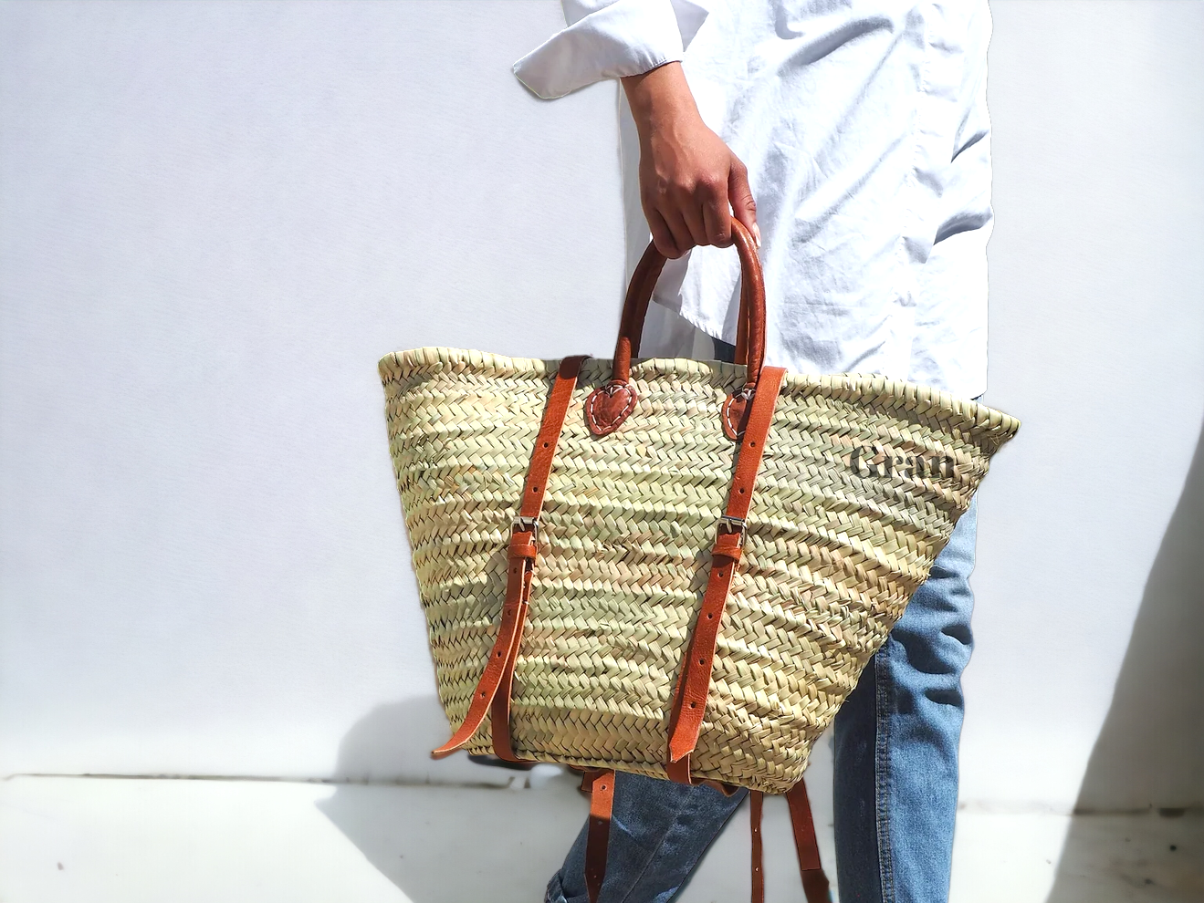 French Market Backpack | Leather + Moroccan Straw