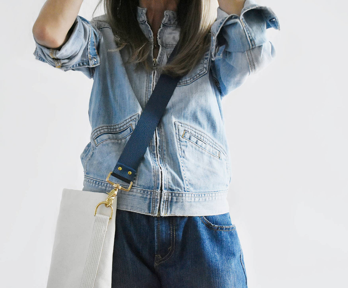 Tote Bag | Navy & Black Leather Strap