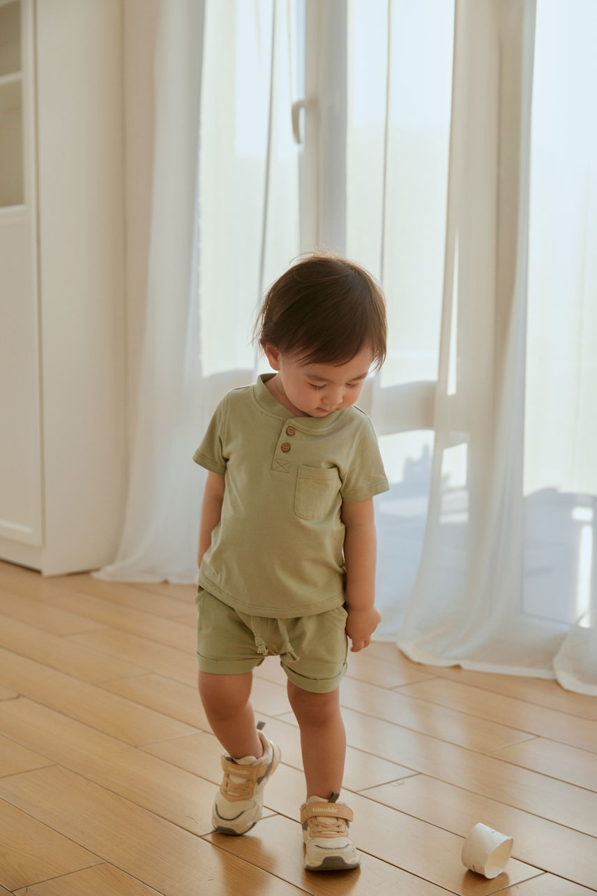 Organic Cotton T-Shirt and Shorts Set | Grey Green