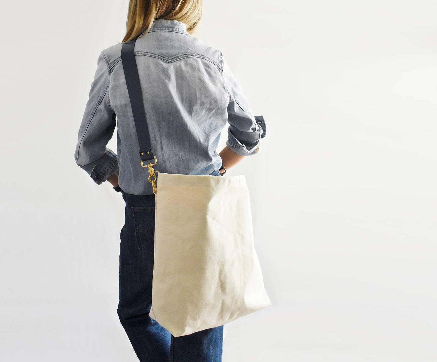 Tote Bag | Navy & Black Leather Strap