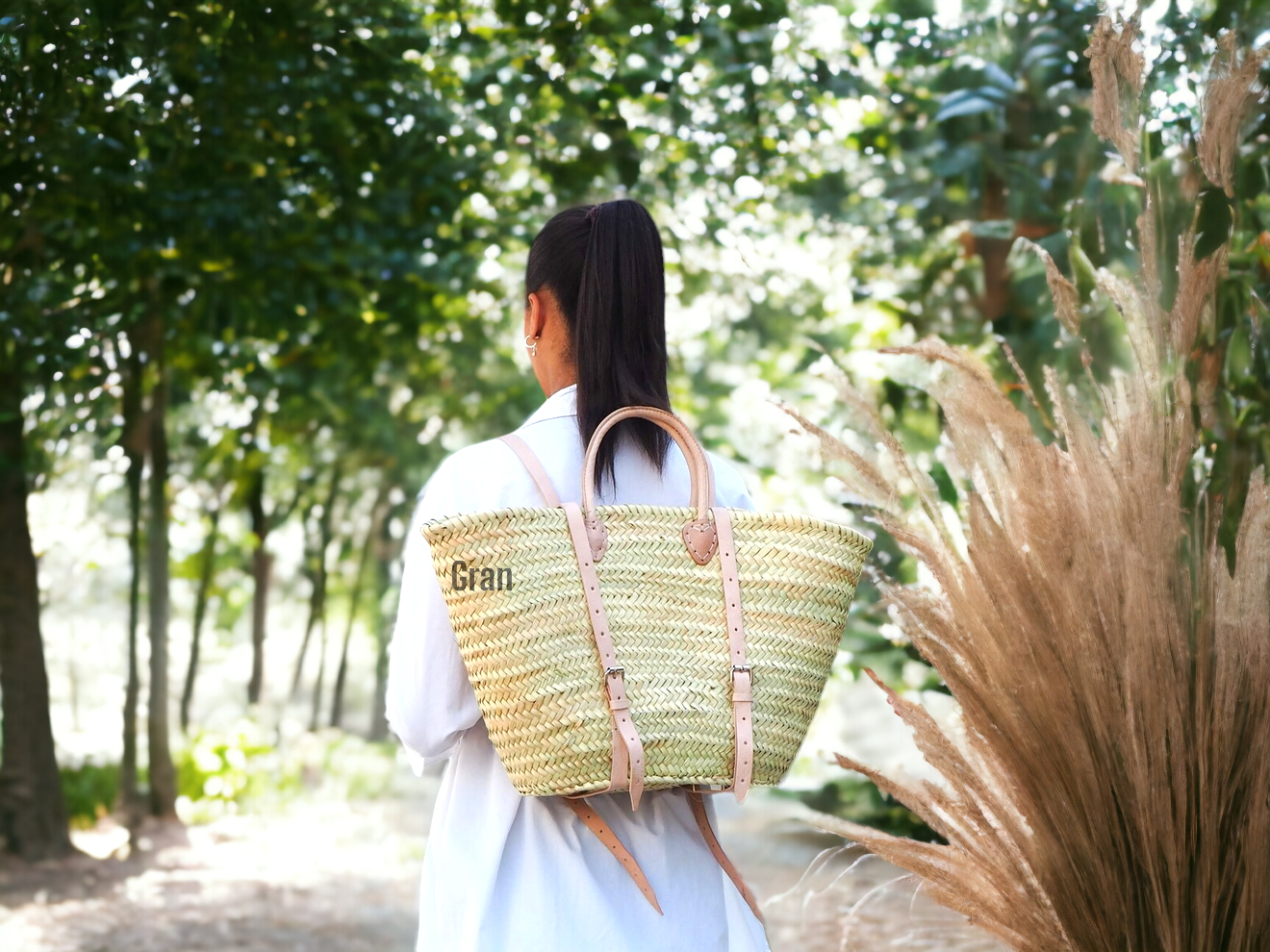 French Market Backpack | Leather + Moroccan Straw