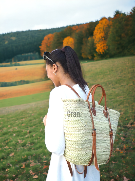 French Market Backpack | Leather + Moroccan Straw
