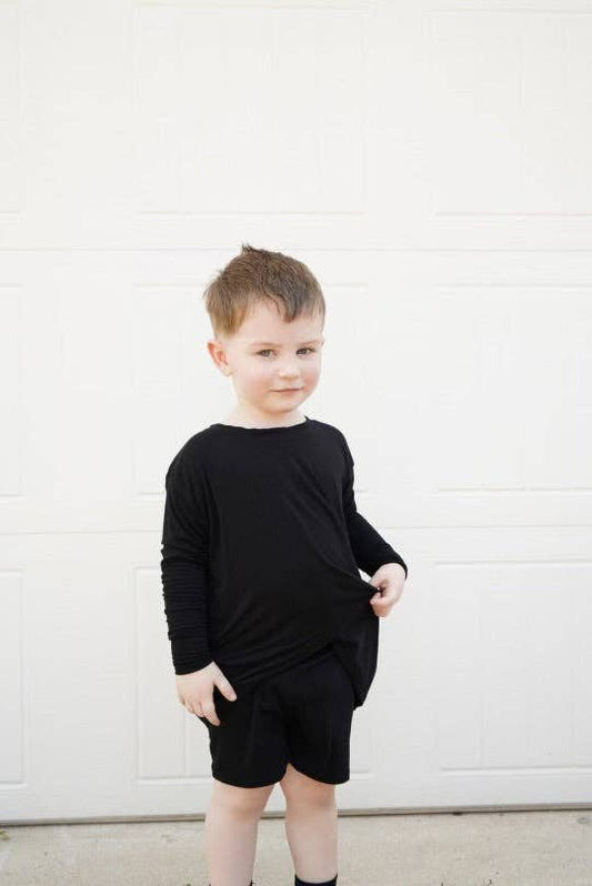 Long Sleeve Biker Short Set | Black