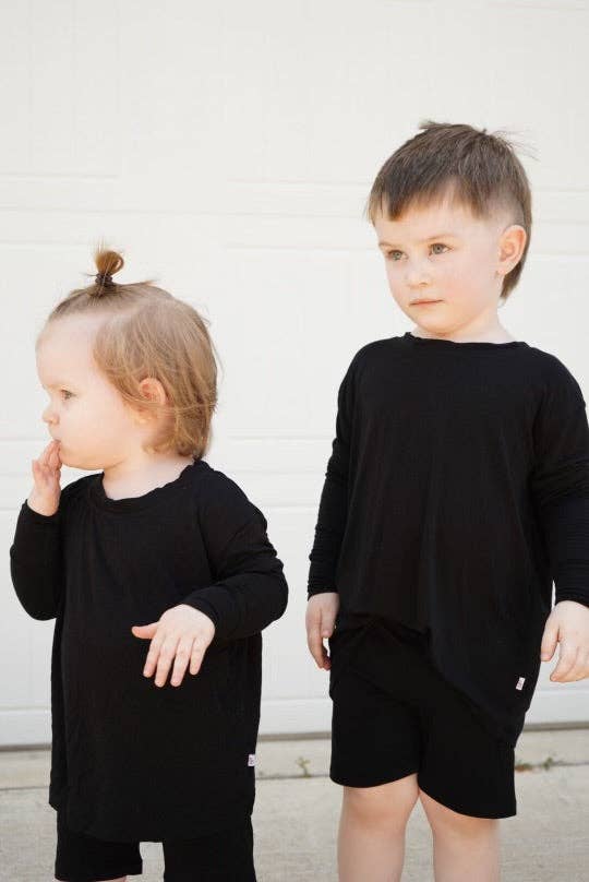 Long Sleeve Biker Short Set | Black